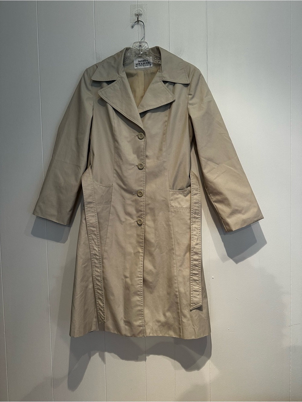 Vintage Windy Weather Beige Trench Coat Belted Size 8 Classic Rain Coat - Picture 4 of 12